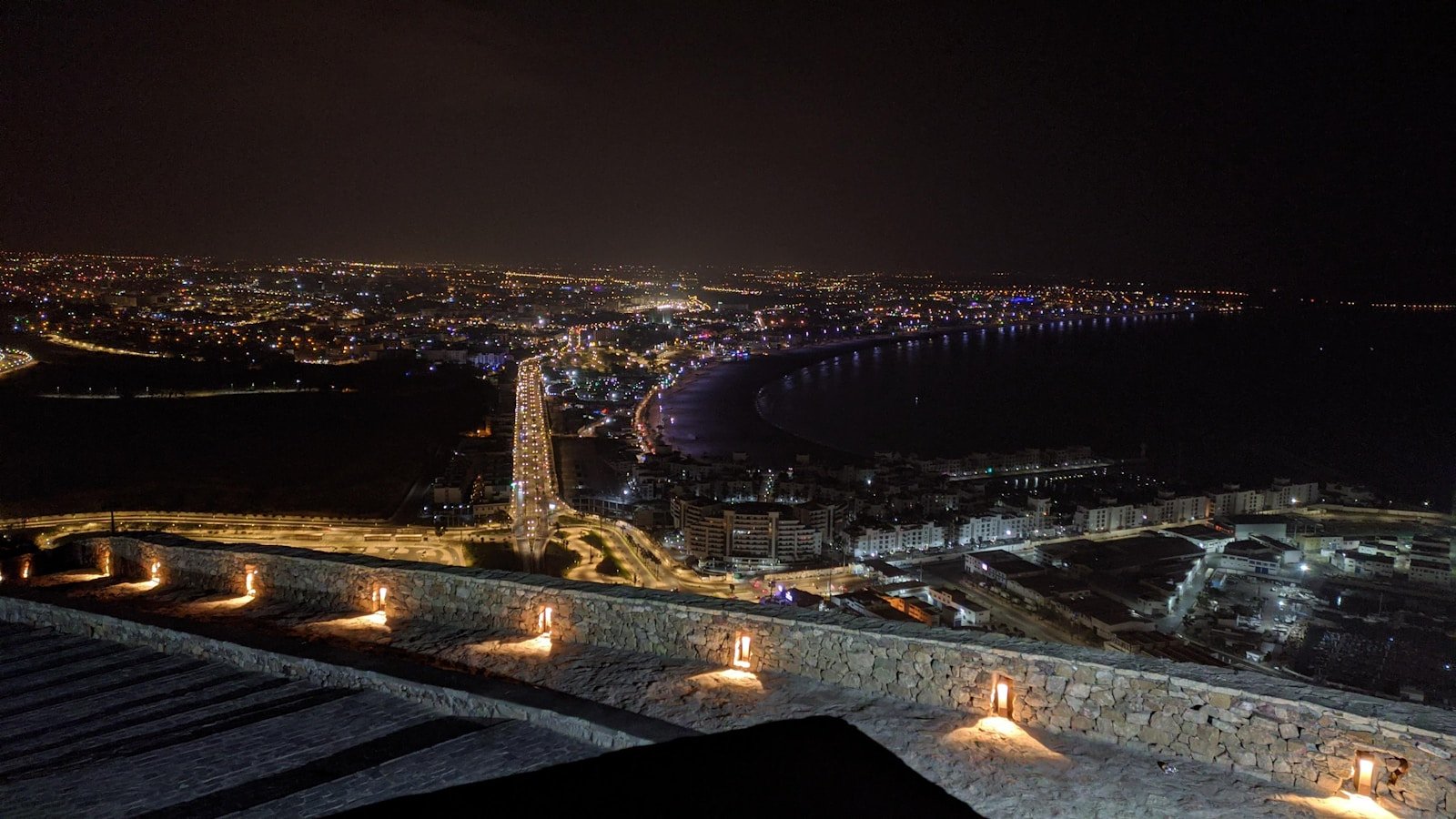 Agadir city Morocco coastal skyline and beach promenade