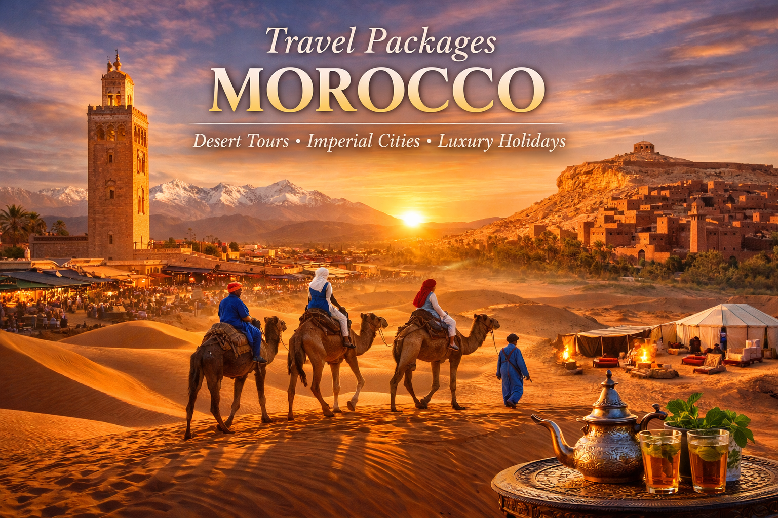 travel packages morocco travel packages Morocco Sahara desert camel trekking sunset
