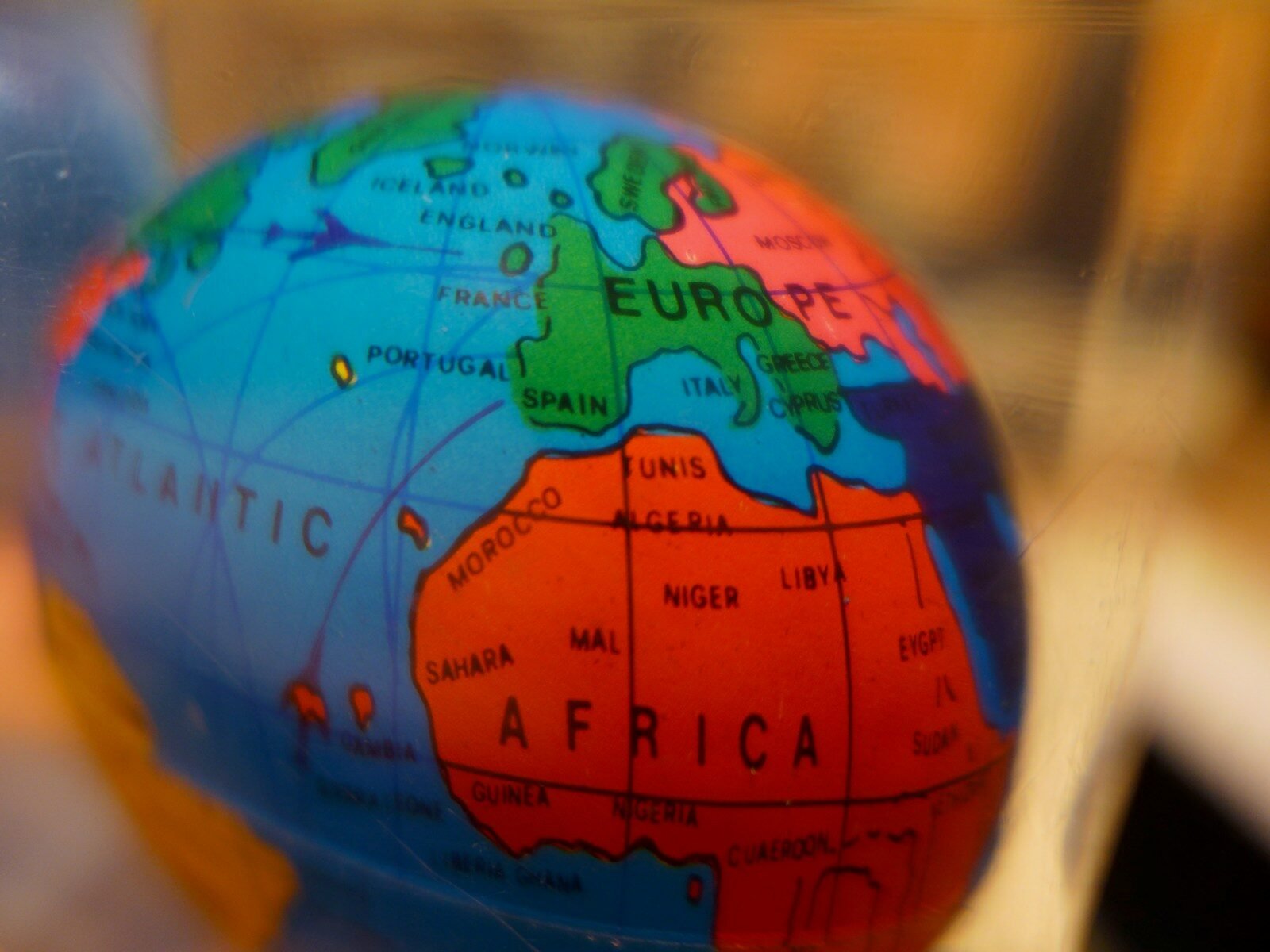 Photo by Cesar Vercher A close-up of a colorful globe showing africa and europe.