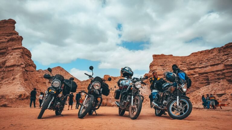 Yamaha motorcycle near Merzouga Sahara Desert Morocco