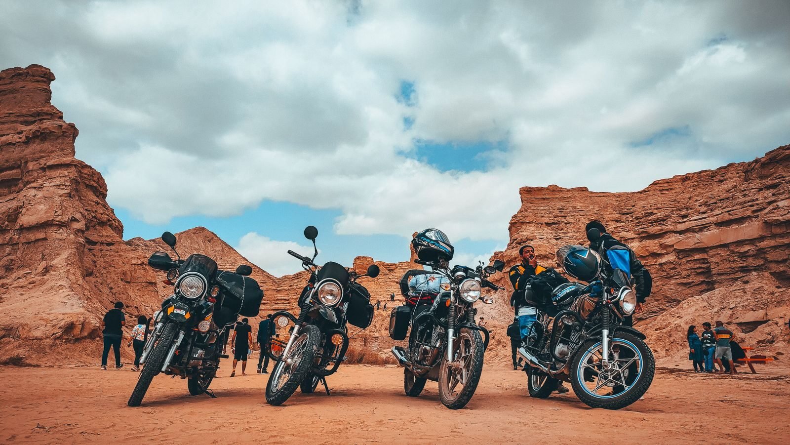 Yamaha motorcycle near Merzouga Sahara Desert Morocco