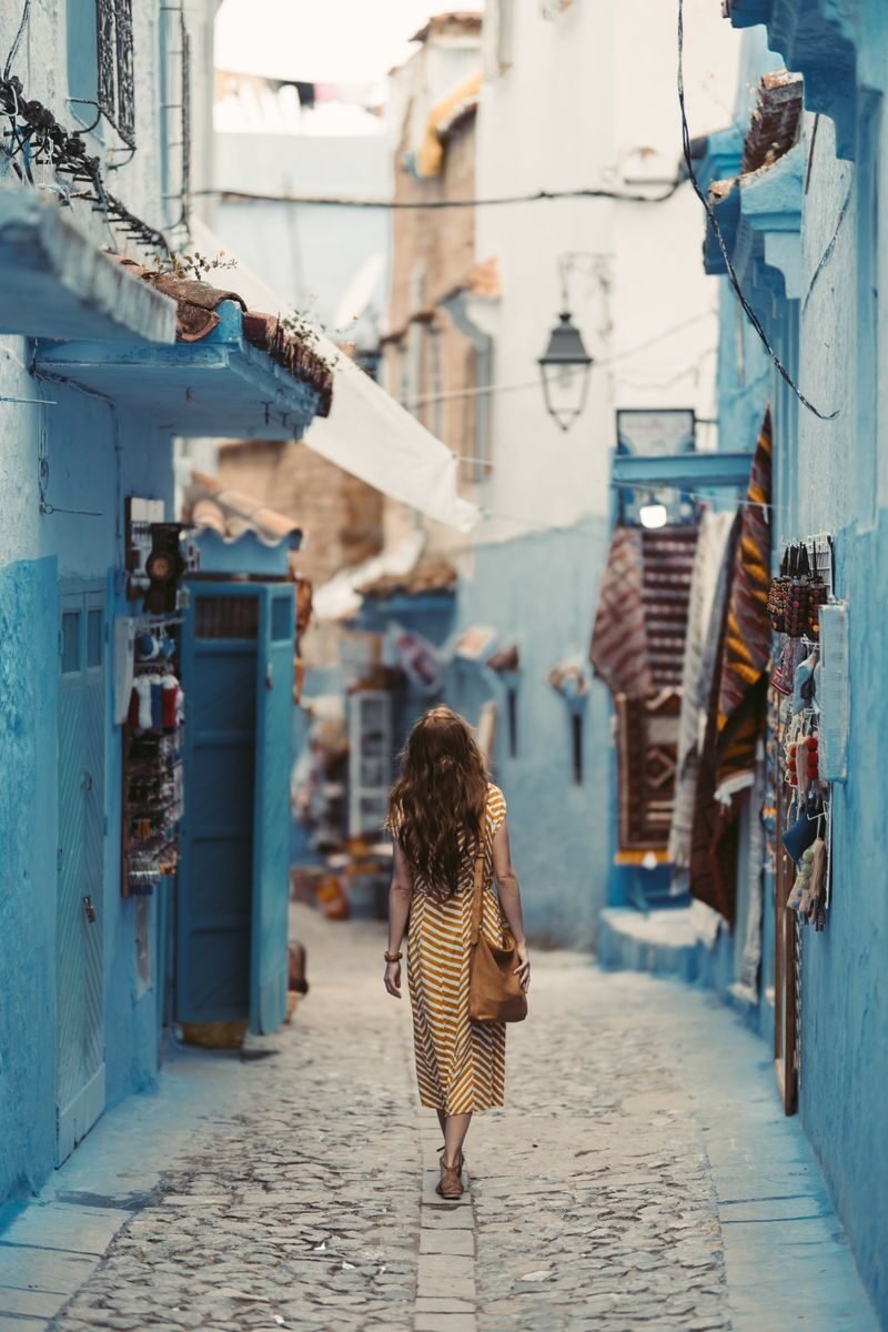 Solo female traveller visiting Chefchaouen Morocco