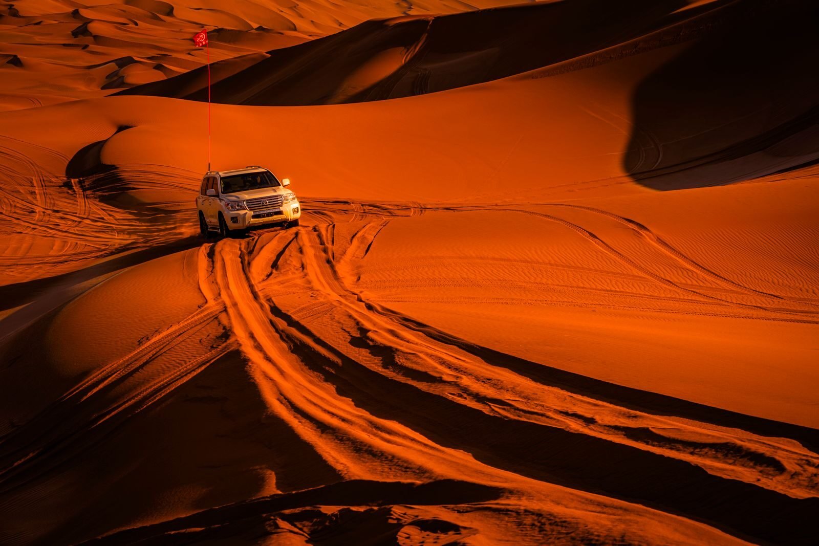 4×4 desert dunes at sunset, adventure